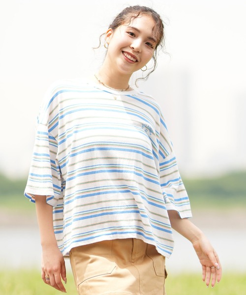 BILLABONG(ビラボン)の「BILLABONG/ビラボン クロップド丈 ボーダーTシャツ BE01C-205(Tシャツ/カットソー・レディース・ブルー系その他2/ブルー系その他/オレンジ系その他・M)」の11枚目の写真