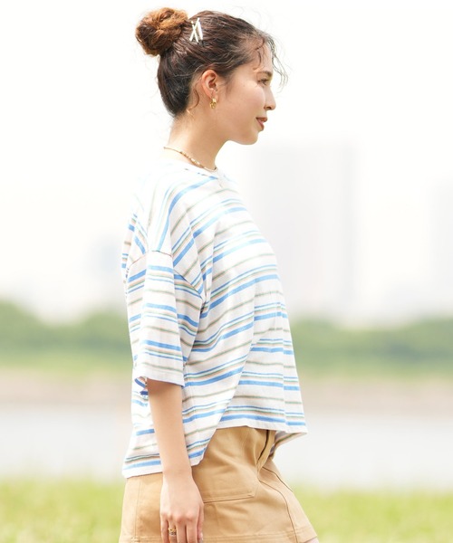 BILLABONG(ビラボン)の「BILLABONG/ビラボン クロップド丈 ボーダーTシャツ BE01C-205(Tシャツ/カットソー・レディース・ブルー系その他2/ブルー系その他/オレンジ系その他・M)」の12枚目の写真