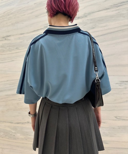 Snap club（スナップクラブ）の「【Snap club】サイドライン半袖ゲームシャツ（Tシャツ/カットソー・レディース・ブラック/グレイッシュブルー/アイボリー/ネイビー・M/L）」の21枚目の写真