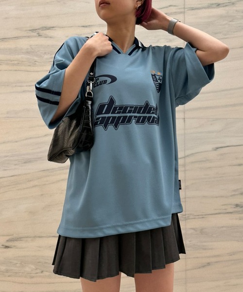 Snap club（スナップクラブ）の「【Snap club】サイドライン半袖ゲームシャツ（Tシャツ/カットソー・レディース・ブラック/グレイッシュブルー/アイボリー/ネイビー・M/L）」の22枚目の写真