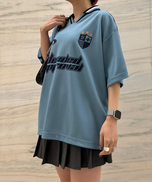 Snap club（スナップクラブ）の「【Snap club】サイドライン半袖ゲームシャツ（Tシャツ/カットソー・レディース・ブラック/グレイッシュブルー/アイボリー/ネイビー・M/L）」の13枚目の写真