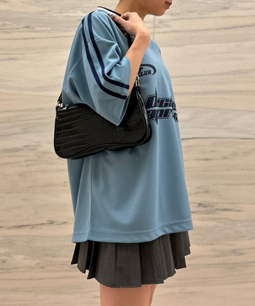 Snap club（スナップクラブ）の「【Snap club】サイドライン半袖ゲームシャツ（Tシャツ/カットソー・レディース・ブラック/グレイッシュブルー/アイボリー/ネイビー・M/L）」の14枚目の写真