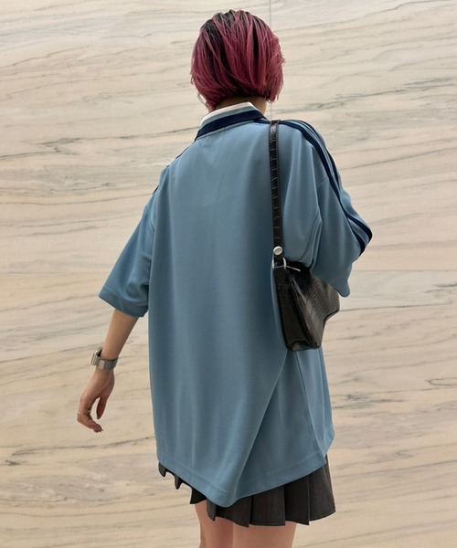 Snap club（スナップクラブ）の「【Snap club】サイドライン半袖ゲームシャツ（Tシャツ/カットソー・レディース・ブラック/グレイッシュブルー/アイボリー/ネイビー・M/L）」の15枚目の写真