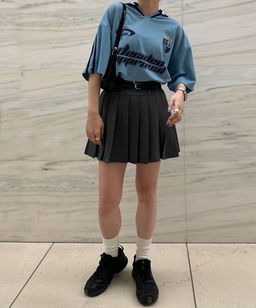 Snap club（スナップクラブ）の「【Snap club】サイドライン半袖ゲームシャツ（Tシャツ/カットソー・レディース・ブラック/グレイッシュブルー/アイボリー/ネイビー・M/L）」の17枚目の写真