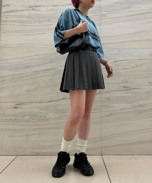 Snap club（スナップクラブ）の「【Snap club】サイドライン半袖ゲームシャツ（Tシャツ/カットソー・レディース・ブラック/グレイッシュブルー/アイボリー/ネイビー・M/L）」の7枚目の写真