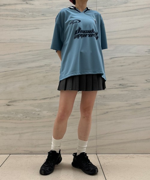 Snap club（スナップクラブ）の「【Snap club】サイドライン半袖ゲームシャツ（Tシャツ/カットソー・レディース・ブラック/グレイッシュブルー/アイボリー/ネイビー・M/L）」の10枚目の写真