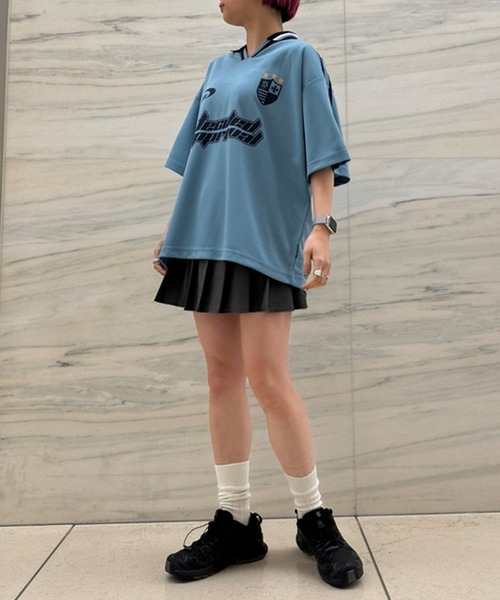 Snap club（スナップクラブ）の「【Snap club】サイドライン半袖ゲームシャツ（Tシャツ/カットソー・レディース・ブラック/グレイッシュブルー/アイボリー/ネイビー・M/L）」の11枚目の写真