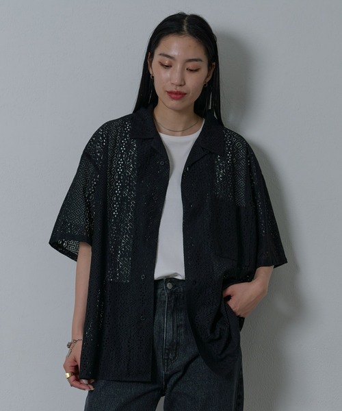 COLONY 2139（コロニートゥーワンスリーナイン）の「レース半袖シャツ（シャツ/ブラウス・メンズ・ホワイト/ブラック・MEDIUM/LARGE）」の6枚目の写真