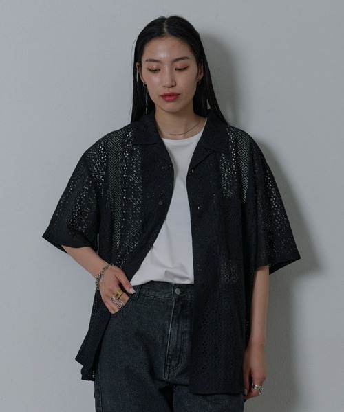 COLONY 2139（コロニートゥーワンスリーナイン）の「レース半袖シャツ（シャツ/ブラウス・メンズ・ホワイト/ブラック・MEDIUM/LARGE）」の7枚目の写真