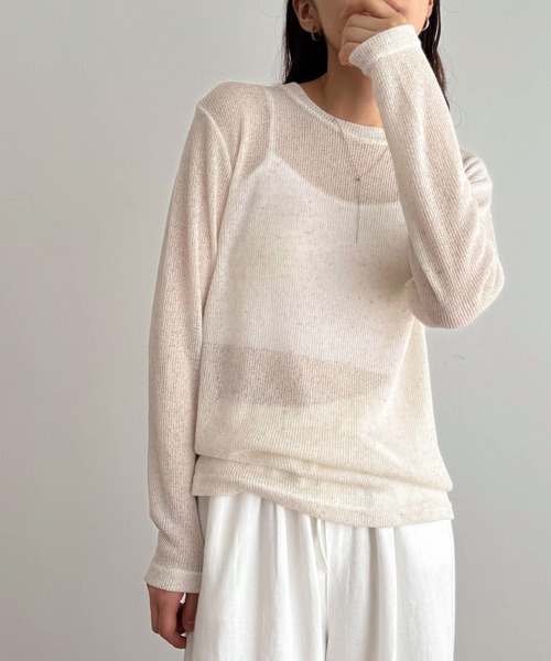 CANAL JEAN（キャナルジーン）の「El mar　リネン混リブロングTシャツ（Tシャツ/カットソー・レディース・オートミール/イエロー/ピンク/ブラック/グレー・ONE SIZE）」の4枚目の写真