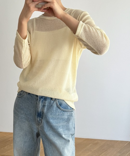 CANAL JEAN（キャナルジーン）の「El mar　リネン混リブロングTシャツ（Tシャツ/カットソー・レディース・オートミール/イエロー/ピンク/ブラック/グレー・ONE SIZE）」の5枚目の写真