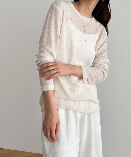 CANAL JEAN（キャナルジーン）の「El mar　リネン混リブロングTシャツ（Tシャツ/カットソー・レディース・オートミール/イエロー/ピンク/ブラック/グレー・ONE SIZE）」の8枚目の写真