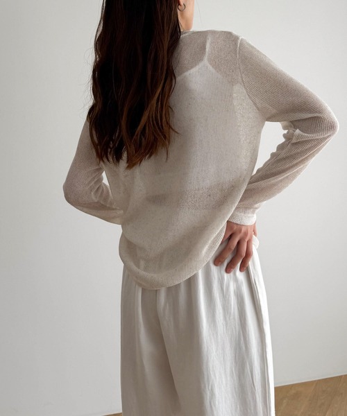 CANAL JEAN（キャナルジーン）の「El mar　リネン混リブロングTシャツ（Tシャツ/カットソー・レディース・オートミール/イエロー/ピンク/ブラック/グレー・ONE SIZE）」の9枚目の写真