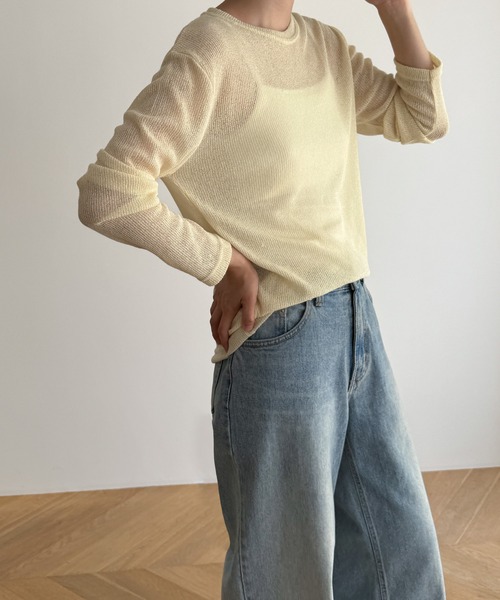 CANAL JEAN（キャナルジーン）の「El mar　リネン混リブロングTシャツ（Tシャツ/カットソー・レディース・オートミール/イエロー/ピンク/ブラック/グレー・ONE SIZE）」の11枚目の写真