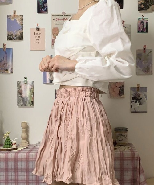 VIVID LADY（ビビッドレディー）の「スクエアネックブラウス長袖 レディース クロップド丈（シャツ/ブラウス・レディース・ブラック/アイボリー/ピンク・FREE）」の5枚目の写真