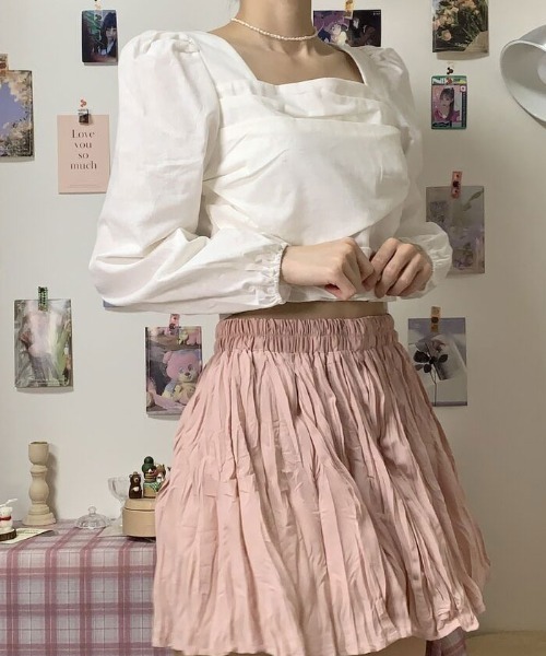 VIVID LADY（ビビッドレディー）の「スクエアネックブラウス長袖 レディース クロップド丈（シャツ/ブラウス・レディース・ブラック/アイボリー/ピンク・FREE）」の6枚目の写真