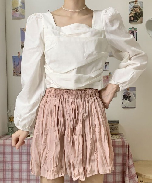 VIVID LADY（ビビッドレディー）の「スクエアネックブラウス長袖 レディース クロップド丈（シャツ/ブラウス・レディース・ブラック/アイボリー/ピンク・FREE）」の7枚目の写真