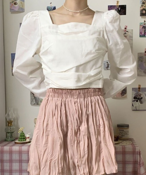 VIVID LADY（ビビッドレディー）の「スクエアネックブラウス長袖 レディース クロップド丈（シャツ/ブラウス・レディース・ブラック/アイボリー/ピンク・FREE）」の8枚目の写真