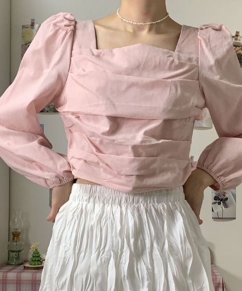 VIVID LADY（ビビッドレディー）の「スクエアネックブラウス長袖 レディース クロップド丈（シャツ/ブラウス・レディース・ブラック/アイボリー/ピンク・FREE）」の9枚目の写真