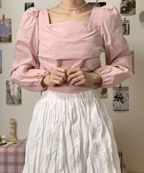 VIVID LADY（ビビッドレディー）の「スクエアネックブラウス長袖 レディース クロップド丈（シャツ/ブラウス・レディース・ブラック/アイボリー/ピンク・FREE）」の11枚目の写真