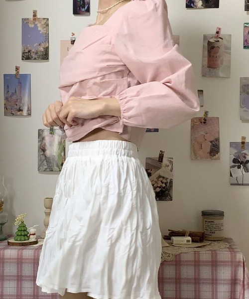 VIVID LADY（ビビッドレディー）の「スクエアネックブラウス長袖 レディース クロップド丈（シャツ/ブラウス・レディース・ブラック/アイボリー/ピンク・FREE）」の12枚目の写真