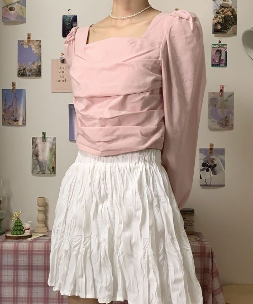 VIVID LADY（ビビッドレディー）の「スクエアネックブラウス長袖 レディース クロップド丈（シャツ/ブラウス・レディース・ブラック/アイボリー/ピンク・FREE）」の13枚目の写真