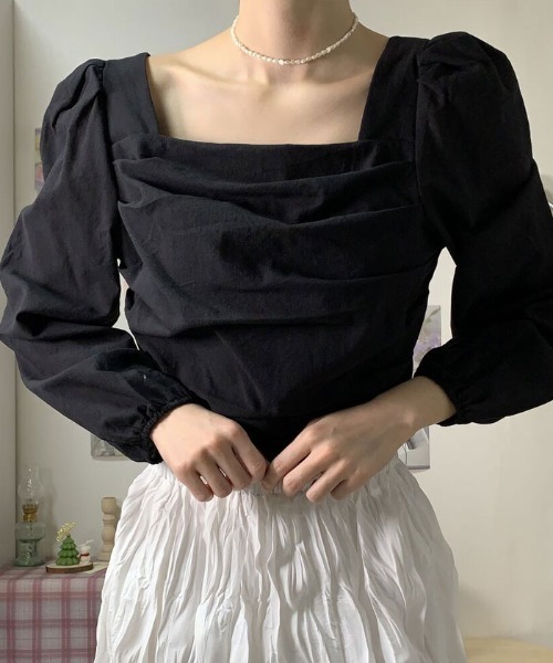 VIVID LADY（ビビッドレディー）の「スクエアネックブラウス長袖 レディース クロップド丈（シャツ/ブラウス・レディース・ブラック/アイボリー/ピンク・FREE）」の16枚目の写真