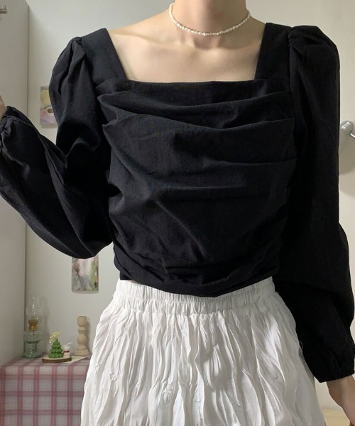 VIVID LADY（ビビッドレディー）の「スクエアネックブラウス長袖 レディース クロップド丈（シャツ/ブラウス・レディース・ブラック/アイボリー/ピンク・FREE）」の17枚目の写真