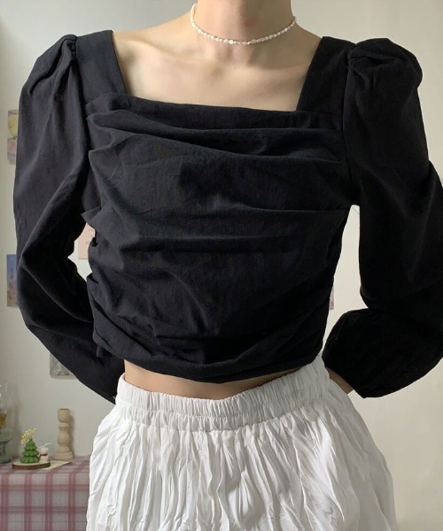 VIVID LADY（ビビッドレディー）の「スクエアネックブラウス長袖 レディース クロップド丈（シャツ/ブラウス・レディース・ブラック/アイボリー/ピンク・FREE）」の18枚目の写真