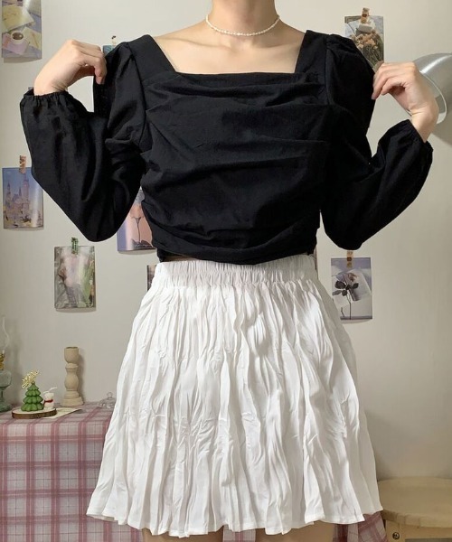 VIVID LADY（ビビッドレディー）の「スクエアネックブラウス長袖 レディース クロップド丈（シャツ/ブラウス・レディース・ブラック/アイボリー/ピンク・FREE）」の19枚目の写真