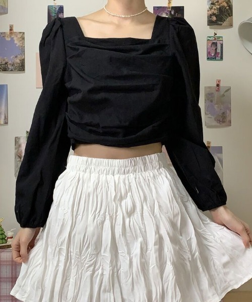 VIVID LADY（ビビッドレディー）の「スクエアネックブラウス長袖 レディース クロップド丈（シャツ/ブラウス・レディース・ブラック/アイボリー/ピンク・FREE）」の20枚目の写真