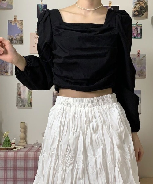 VIVID LADY（ビビッドレディー）の「スクエアネックブラウス長袖 レディース クロップド丈（シャツ/ブラウス・レディース・ブラック/アイボリー/ピンク・FREE）」の21枚目の写真