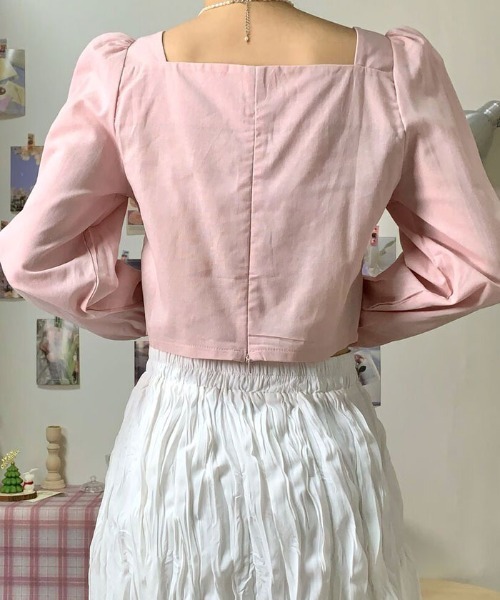 VIVID LADY（ビビッドレディー）の「スクエアネックブラウス長袖 レディース クロップド丈（シャツ/ブラウス・レディース・ブラック/アイボリー/ピンク・FREE）」の14枚目の写真