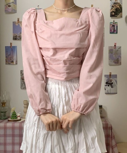 VIVID LADY（ビビッドレディー）の「スクエアネックブラウス長袖 レディース クロップド丈（シャツ/ブラウス・レディース・ブラック/アイボリー/ピンク・FREE）」の10枚目の写真