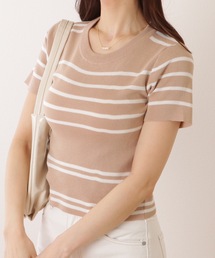パネルボーダー クルーネック 半袖 ニット Tシャツ