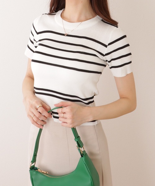 Lace Ladies(レースレディース)の「パネルボーダー クルーネック 半袖 ニット Tシャツ(ニット/セーター・レディース・ブラック/ホワイト/ベージュ/アイボリー・FREE)」の21枚目の写真