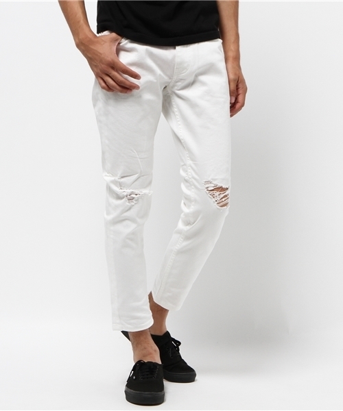 WEGO(ウィゴー)の「WEGO/ クラッシュスキニーパンツ(デニムパンツ・メンズ・ライトインディゴブルー/ホワイト/ブラック・MEDIUM/LARGE)」の2枚目の写真