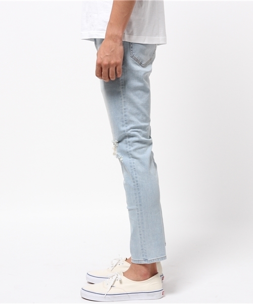 WEGO(ウィゴー)の「WEGO/ クラッシュスキニーパンツ(デニムパンツ・メンズ・ライトインディゴブルー/ホワイト/ブラック・MEDIUM/LARGE)」の14枚目の写真