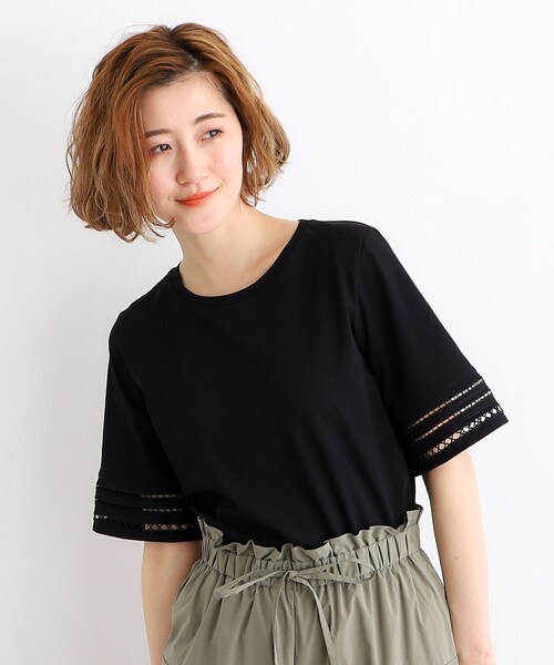 grove（グローブ）の「◆【洗える・接触冷感・UV】袖刺繍デザインTシャツ（Tシャツ/カットソー・レディース・オフホワイト/ブラック/ブラウン系その他6/サックスブルー・01/02/03/04/05）」の2枚目の写真