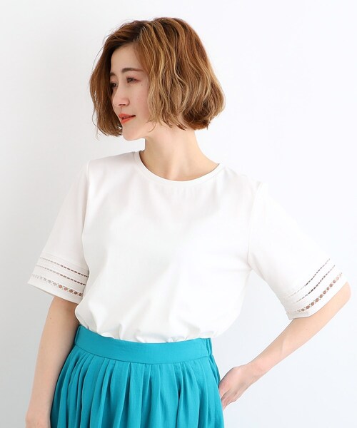 grove（グローブ）の「◆【洗える・接触冷感・UV】袖刺繍デザインTシャツ（Tシャツ/カットソー・レディース・オフホワイト/ブラック/ブラウン系その他6/サックスブルー・01/02/03/04/05）」の9枚目の写真