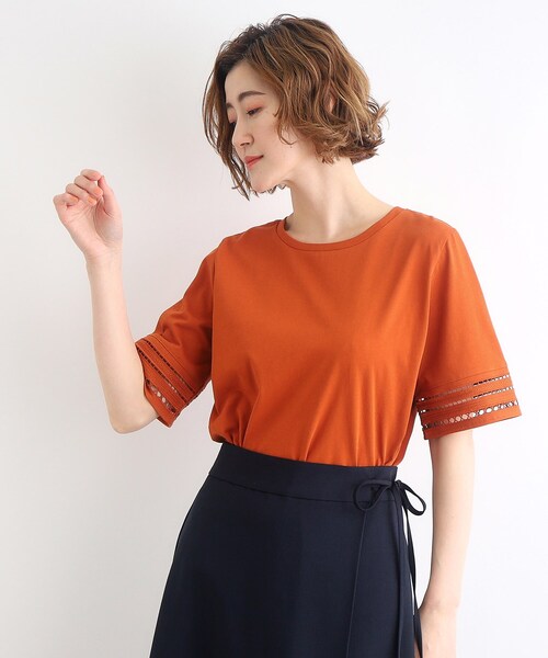 grove（グローブ）の「◆【洗える・接触冷感・UV】袖刺繍デザインTシャツ（Tシャツ/カットソー・レディース・オフホワイト/ブラック/ブラウン系その他6/サックスブルー・01/02/03/04/05）」の13枚目の写真