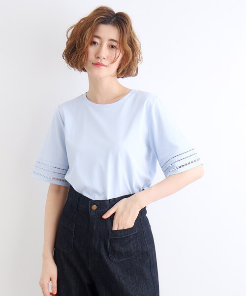 grove（グローブ）の「◆【洗える・接触冷感・UV】袖刺繍デザインTシャツ（Tシャツ/カットソー・レディース・オフホワイト/ブラック/ブラウン系その他6/サックスブルー・01/02/03/04/05）」の17枚目の写真