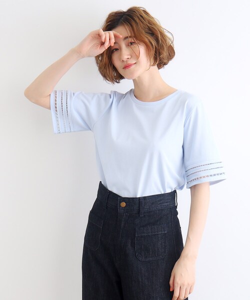 grove（グローブ）の「◆【洗える・接触冷感・UV】袖刺繍デザインTシャツ（Tシャツ/カットソー・レディース・オフホワイト/ブラック/ブラウン系その他6/サックスブルー・01/02/03/04/05）」の18枚目の写真