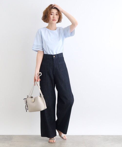 grove（グローブ）の「◆【洗える・接触冷感・UV】袖刺繍デザインTシャツ（Tシャツ/カットソー・レディース・オフホワイト/ブラック/ブラウン系その他6/サックスブルー・01/02/03/04/05）」の19枚目の写真