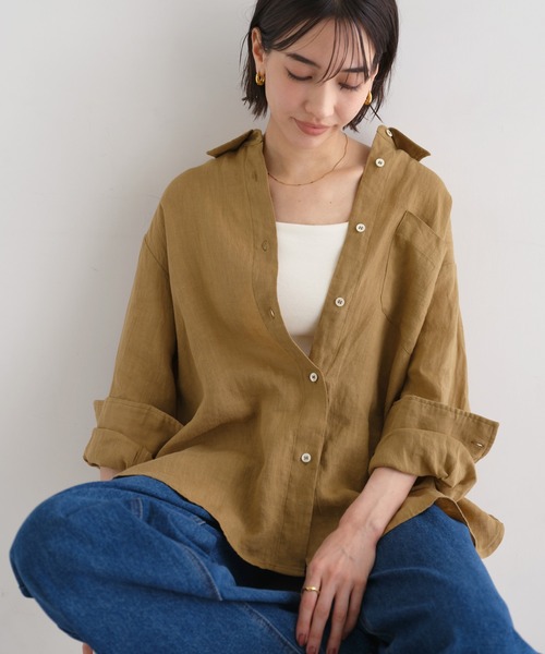 新品 エブリデイアイライク ワイドシャツ リネン100%ブラウス オーバーサイズ DEUXIEME CLASSE - 新品 エブリデイアイライク ワイドシャツ リネン100