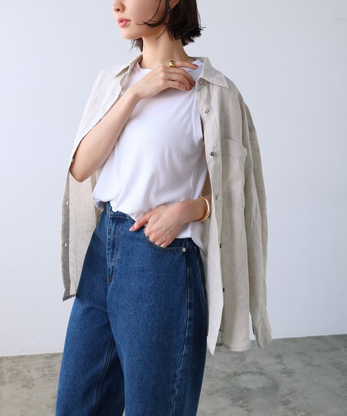 evernavy（エバーネイビー）の「リネンオーバーサイズシャツ（シャツ/ブラウス・レディース・グレイッシュベージュ/ネイビー/オートミール/ホワイト/カーキ・L/M）」の8枚目の写真