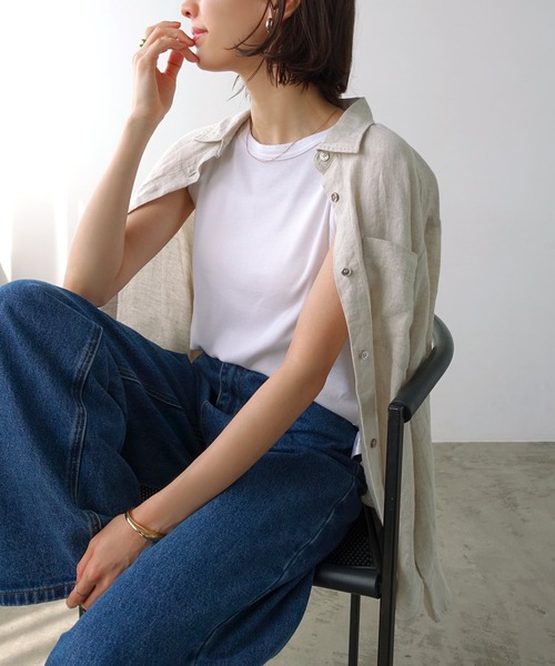 evernavy（エバーネイビー）の「リネンオーバーサイズシャツ（シャツ/ブラウス・レディース・グレイッシュベージュ/ネイビー/オートミール/ホワイト/カーキ・L/M）」の10枚目の写真