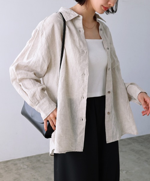 evernavy（エバーネイビー）の「リネンオーバーサイズシャツ（シャツ/ブラウス・レディース・グレイッシュベージュ/ネイビー/オートミール/ホワイト/カーキ・L/M）」の11枚目の写真