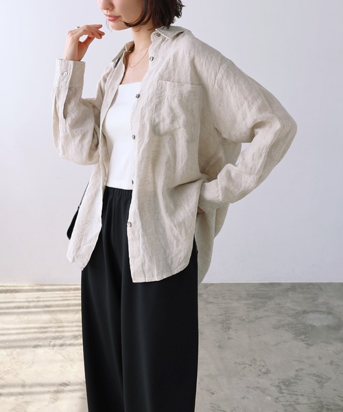 evernavy（エバーネイビー）の「リネンオーバーサイズシャツ（シャツ/ブラウス・レディース・グレイッシュベージュ/ネイビー/オートミール/ホワイト/カーキ・L/M）」の12枚目の写真