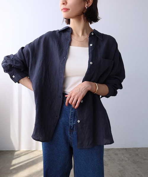 evernavy（エバーネイビー）の「リネンオーバーサイズシャツ（シャツ/ブラウス・レディース・グレイッシュベージュ/ネイビー/オートミール/ホワイト/カーキ・L/M）」の17枚目の写真